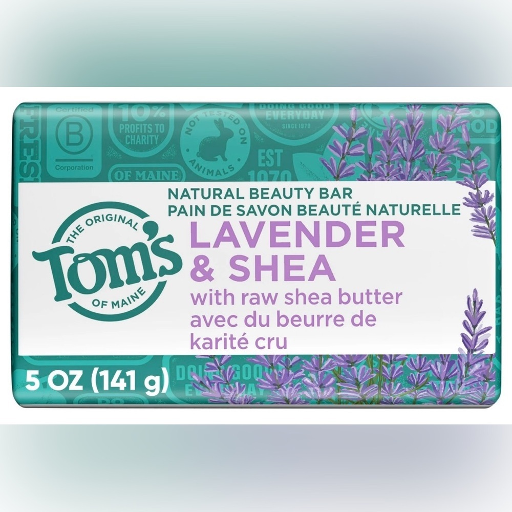 4 Tom’s of Maine Natural Beauty Bar Soap For Women and Men, Lavender & Shea 5oz